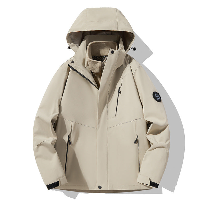 Three-In-One Detachable Autumn and Winter Jacket for Couples, Unisex Windproof and Waterproof Mountaineering Clothing with Fleece Lining