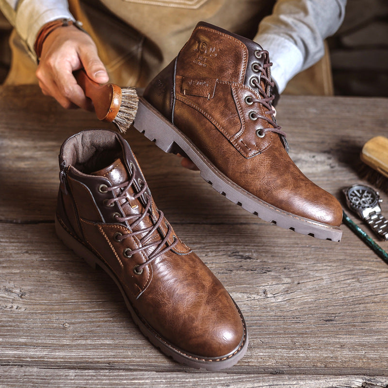 Ami Khaji Martin Boots American Style Retro plus size Workwear Boots Men's Fashionable High-top Motorcyclist Shoes Ankle Boots Paratrooper Boots