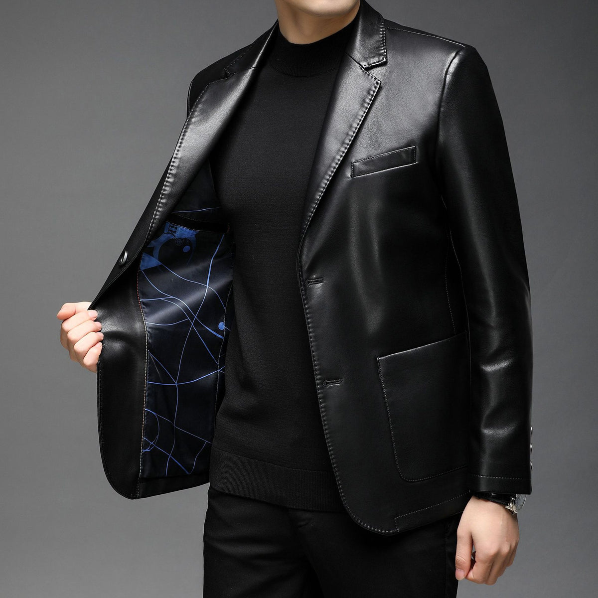 Leather coat men's autumn and winter new men's soft leather suit collar leather coat men's two-button casual leather suit cross-border