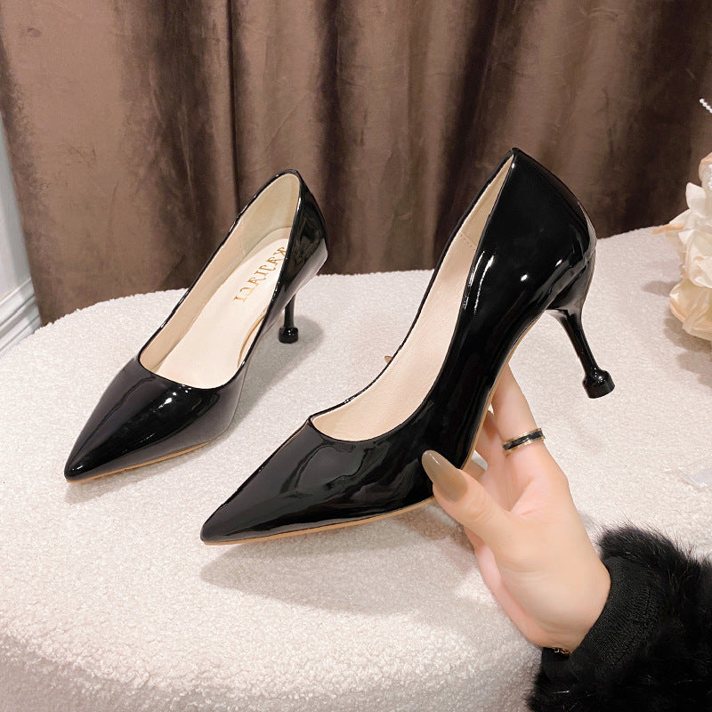 Bright Patent Leather High Heels girls Pointed 2024 Spring and Autumn Korean Style Internet Celebrity Sexy Etiquette Stiletto Heel Pointed Shoes