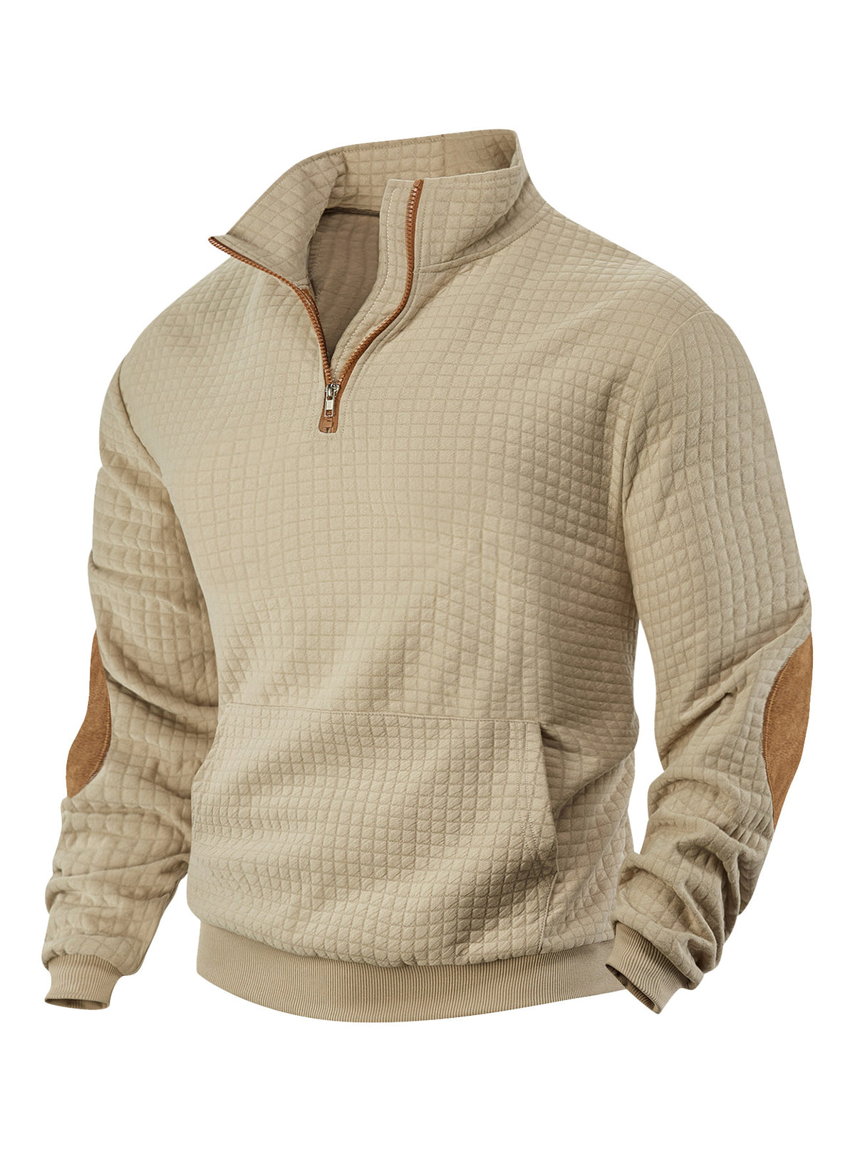 European and American Tk Cross-Border Casual Sports Sweatshirt Amazon Jacquard Small Checkered Stand-Up Collar Half-Zip Waffle Knit Top for Men
