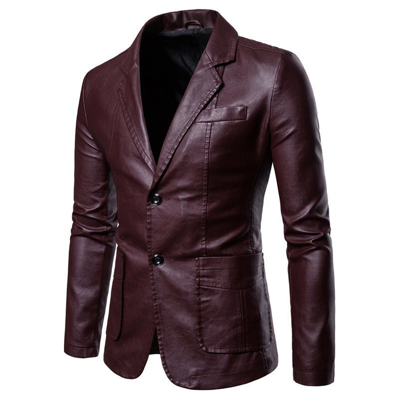 2025 High-Quality Korean Style Trendyy Men's Pu Leather Jacket Spring & Fall New Men's Suit Collar Leather Jacket for Men