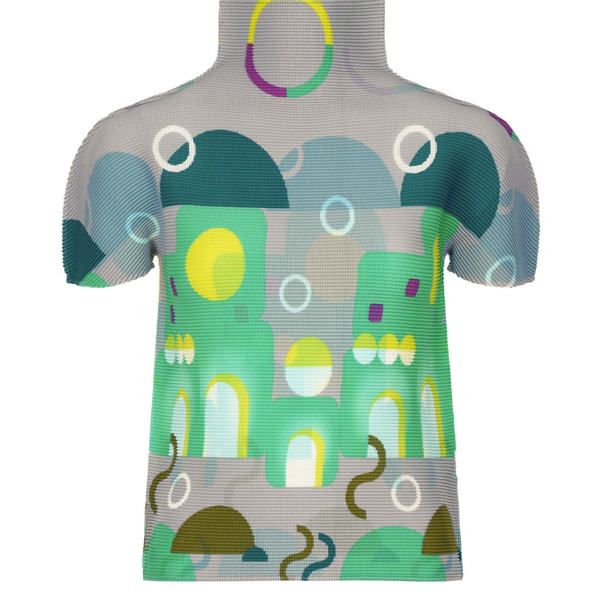 Miyake Design Niche Tops for Women Summer Thin Round Neck Slimming Look Pleated Printed Short-Sleeved T-Shirts for Women
