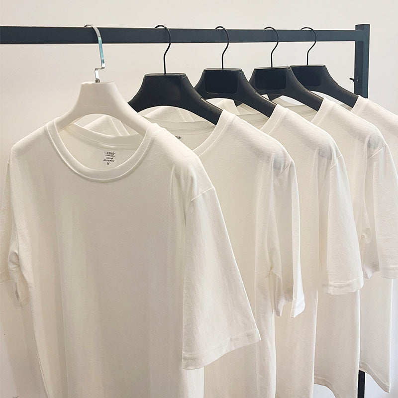 Dong Jie's Same Basic Right Shoulder White t Summer Cotton Normcore Style Casual Versatile Round Neck Loose T-Shirt for Women