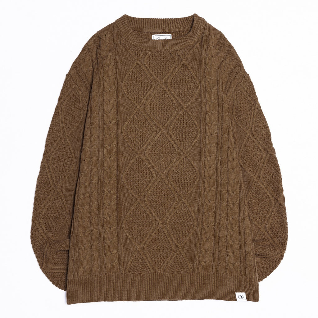 2024 American-style vintage twist knitted sweater men's loose round neck casual fashion brand all-match sweater men's gray and blue
