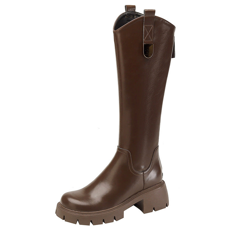 2026 Women's Long Boots for Autumn and Winter, Thick-Soled, Fleece-Lined, Slim-Fit Riding Boots, Black High Boots, Non-Slip