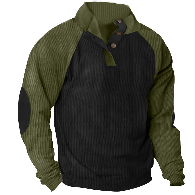2025 Cross-Border Men's Casual Stand Collar Sports Sweatshirt Amazon Autumn and Winter Contrast Color Corduroy Slim Raglan Sweatshirt