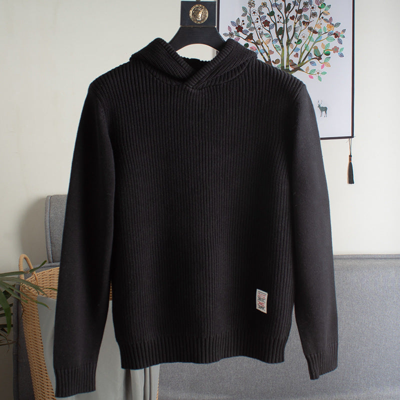 Autumn and Winter Warm Hooded Sweater Trendy Knitted Sweater for Young Men and Students Simple Pullover Sweater
