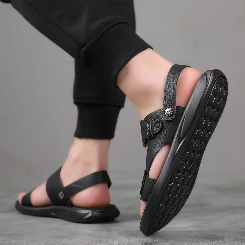 Sandals Men's Genuine Leather Casual Sports Beach Shoes Summer New Fashionable Soft-Sole Dual-Use Slippers Non-Slip Sandals