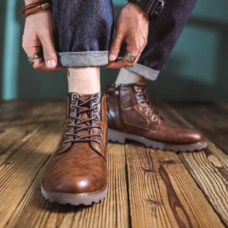 Ami Khaji Martin Boots American Style Retro plus size Workwear Boots Men's Fashionable High-top Motorcyclist Shoes Ankle Boots Paratrooper Boots