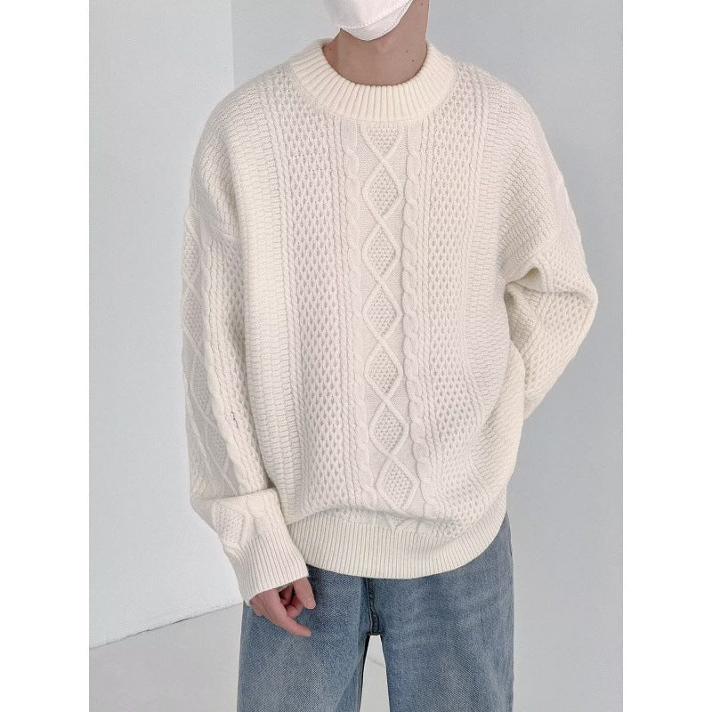 Solid Color Crewneck Sweater Men's Autumn and Winter New Fashionable Twists Crewneck Men's Half-high Neck Thickened Sweater Trendy