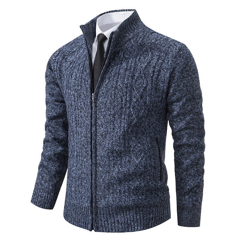 Amazon Men's Sweater Autumn and Winter Middle-aged and Young People's Vertical Collar Sweater Coat Men's Trendy Knitted Cardigan Jacket