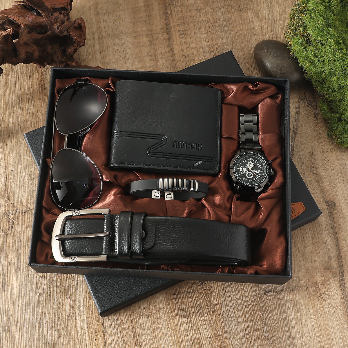 A04988 Men's Watch Belt suit Glasses Belt Wallet Keychain Large Dial Quartz Watch Gift