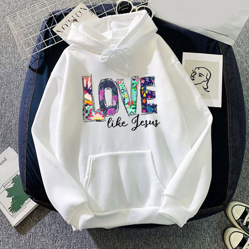 Foreign trade cross-border gradient pattern LOVE LIKE printed hooded hoodie autumn and winter European and American men's and women's tops