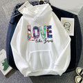Foreign trade cross-border gradient pattern LOVE LIKE printed hooded hoodie autumn and winter European and American men's and women's tops