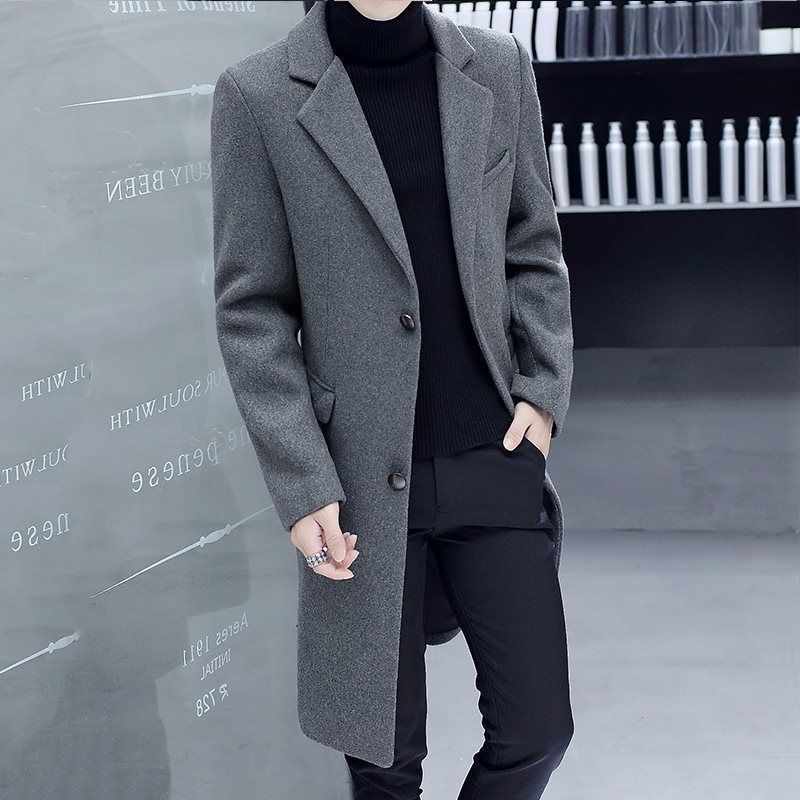 New Men's Trenchcoat Autumn and Winter Woolen Coat Men's Korean-style Fashionable cotton and thickening Youth Woolen Coat for Men