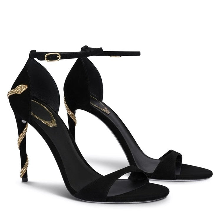 Elegant Stiletto High Heels European and American Summer New Style Rhinestone Wrapped Fish Mouth Sexy Open Toe Buckle Strap Sandals for Women