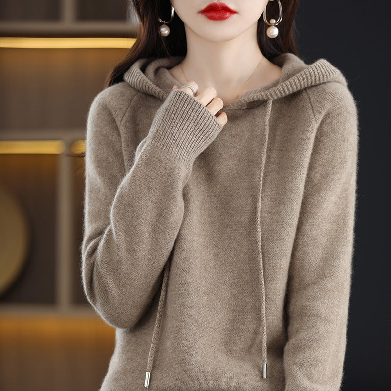 New Women's Solid Color Sweatshirt Autumn Hooded Bottoming Shirt Hoodie Short Knitted Loose Sweater