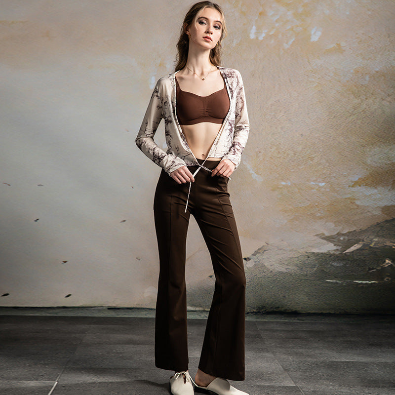Spring and Summer Blouses, Sports Yoga Outer Tops, Printed Mesh Tops