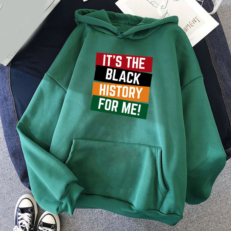 Black IT'S THE BLACK printed hooded hooded sweater autumn and winter European and American men's and women's goodwill coat cross-border
