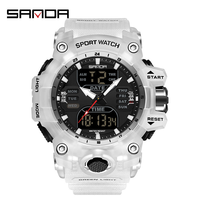 Sanda Hot-Selling Watch Korean Version Student Party Multi-Functional Waterproof Alarm Clock Electronic Watch Cool Dual Display Luminous Sports Watch
