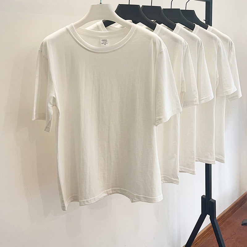 Dong Jie's Same Basic Right Shoulder White t Summer Cotton Normcore Style Casual Versatile Round Neck Loose T-Shirt for Women