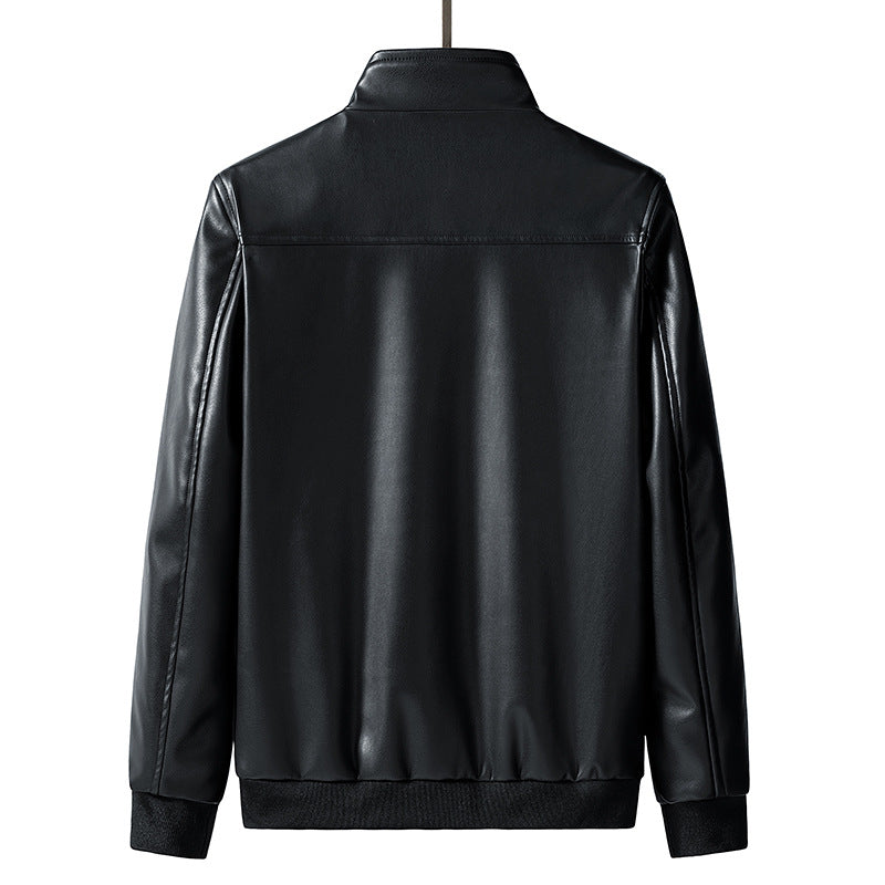 Spring and Autumn Men's Lapel Leather Jacket Loose Fashionable Fat Plus Size Extra Large Size Leather Jacket for Fat Men Casual Thin Leather Jacket