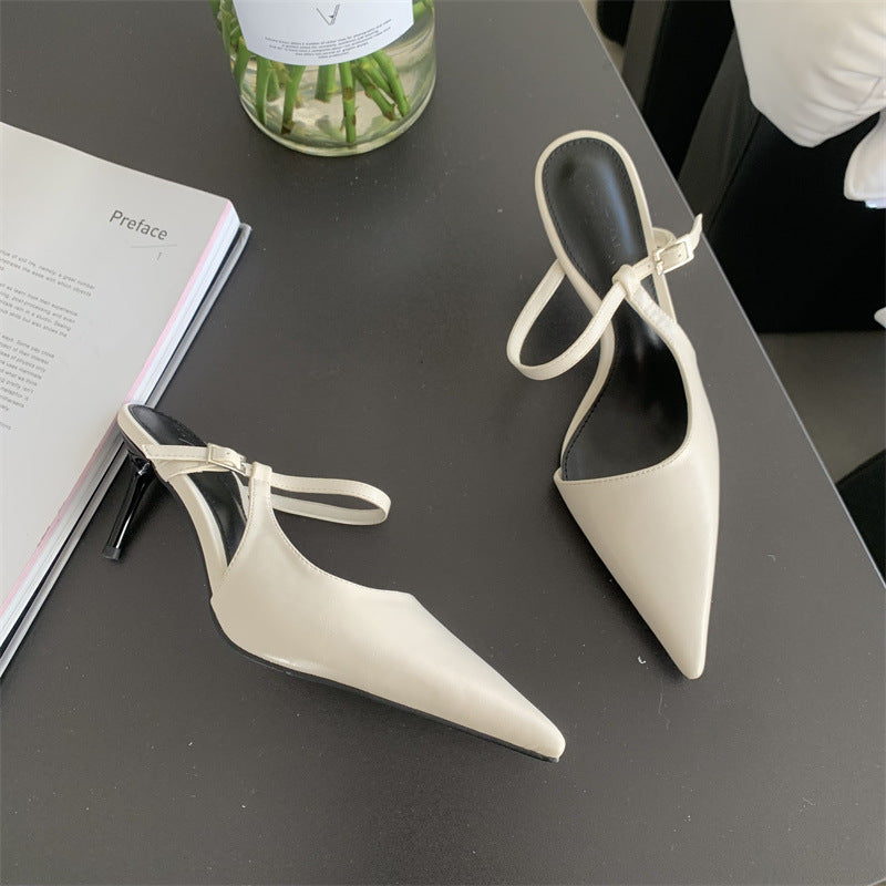 High Heels 2025 New Pointed One-line Buckle Shoes Stiletto Heel Retro Elegant Sexy Baotou Sandals