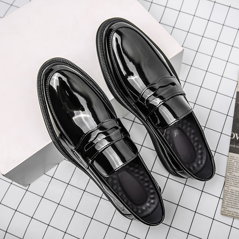 9502 White Men's Casual Men's Shoes, Slip-On Men's Shoes, Glossy Thick-Soled Loafers, Men's Studio Photography Small Leather Shoes
