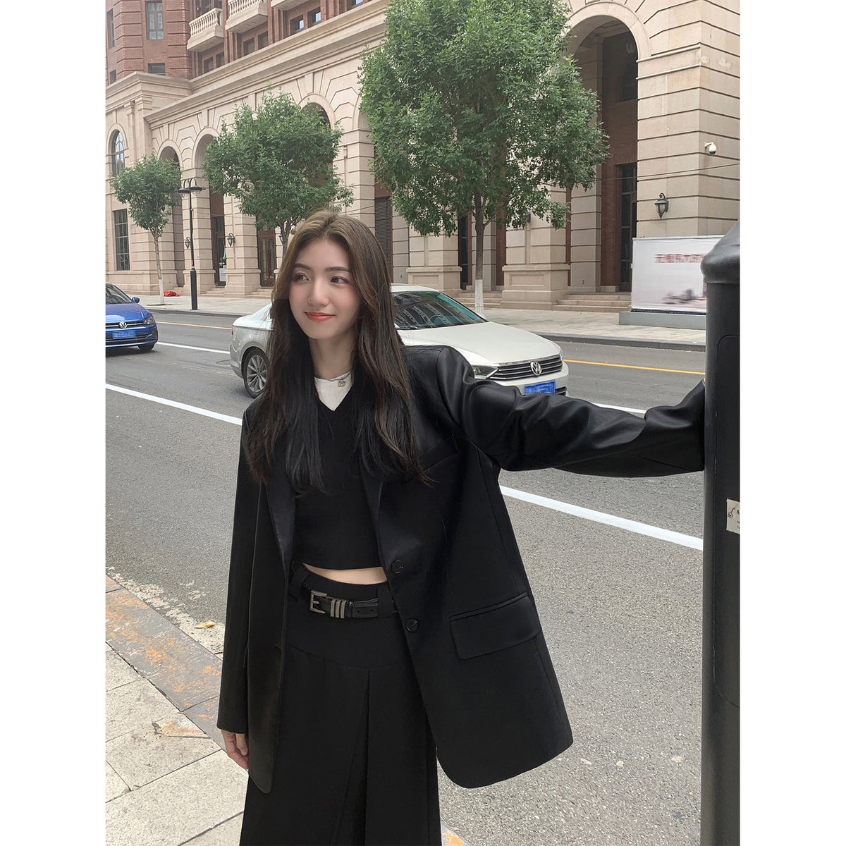 Leather Women's Small Suit Black PU Leather Suit Jacket Women's Spring and Autumn New Loose Elegant High-grade Small Suit