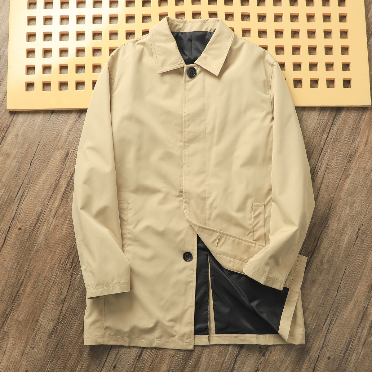 Island Country Quality! Spring Men's Pure Color Casual Lapel Mid-Length Windbreaker Jacket Youth Handsome and Versatile