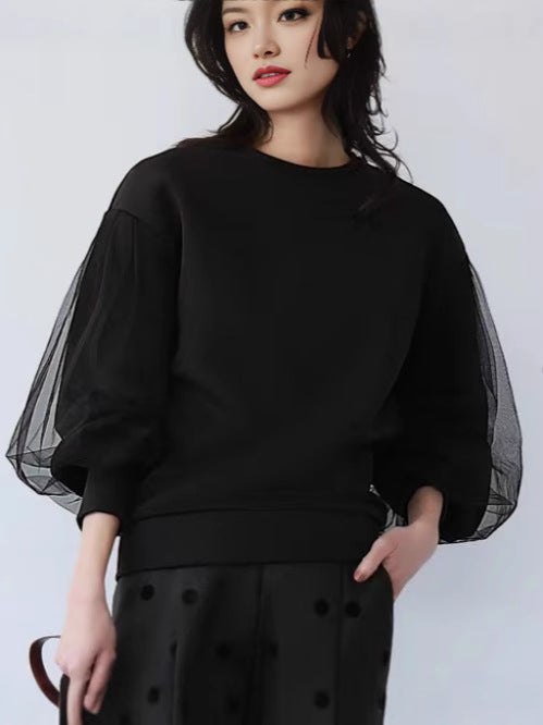 2025 New Style Mesh Sleeves Pullover Design Sweatshirt