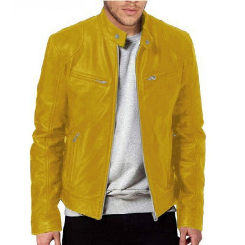 Foreign Trade European and American Men's Leather Jackets for Men and Teenagers Stand-Up Collar Punk Men's Motorcycle Leather Jackets Wholesale
