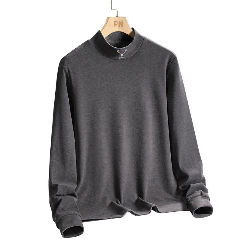 Half-High Collar Thermal Sweatshirt Solid Color Pullover Thick Long-Sleeve T-Shirt High-Neck Base Shirt Men's Versatile Inner Wear Men's Sweatshirt