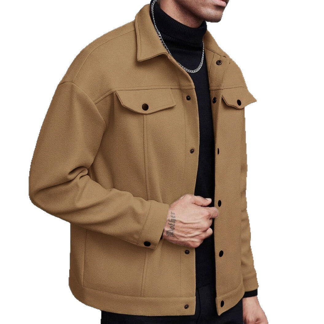 European and American Cross-Border Amazon Temu Autumn and Winter New Style Men's Woolen Lapel Jacket Casual Sports Business Jacket for Men