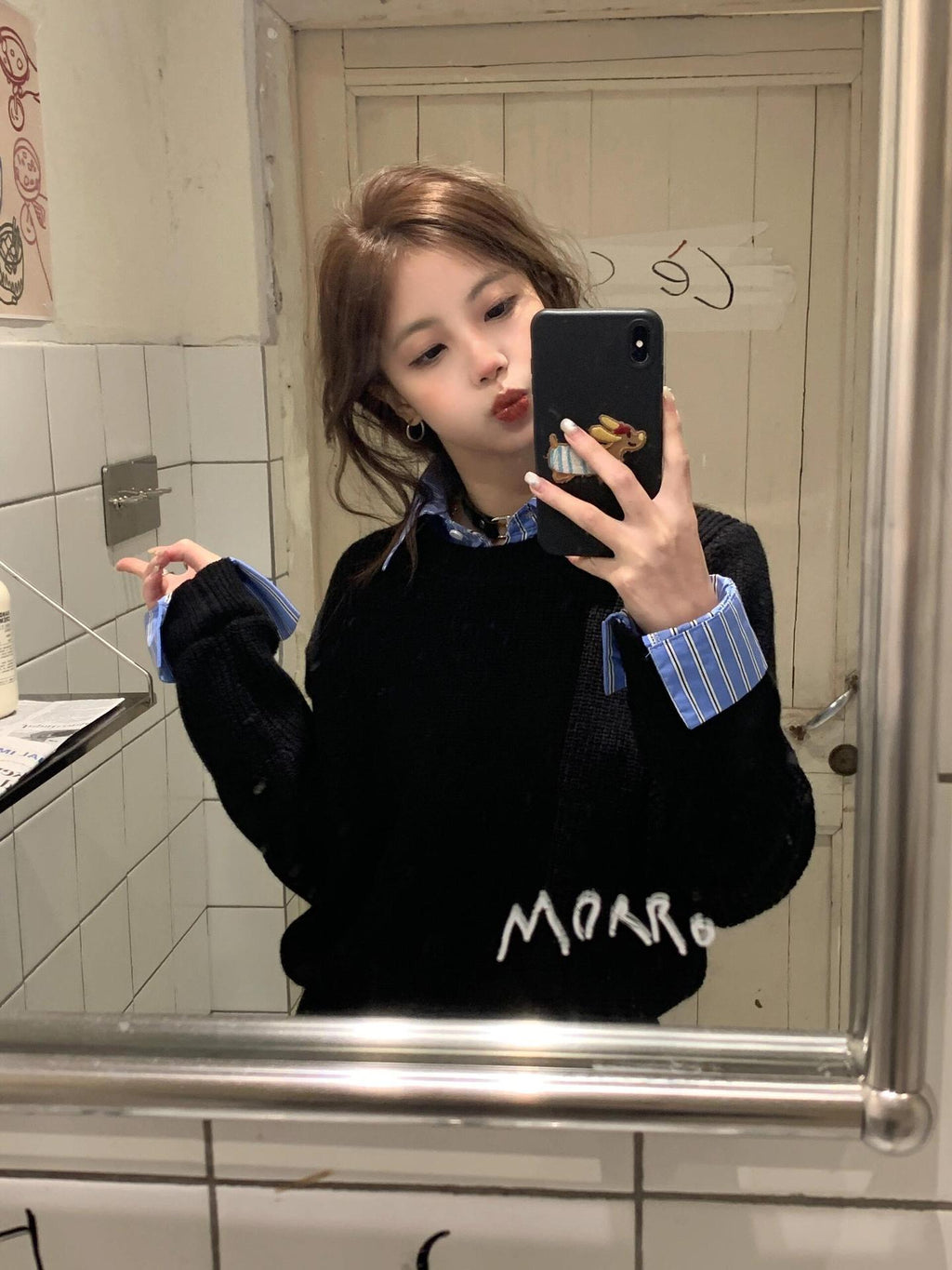 Fake Two-piece Detachable Shirt Collar Sweater Women's Autumn and Winter Small Black Lazy High-end Sweater Top