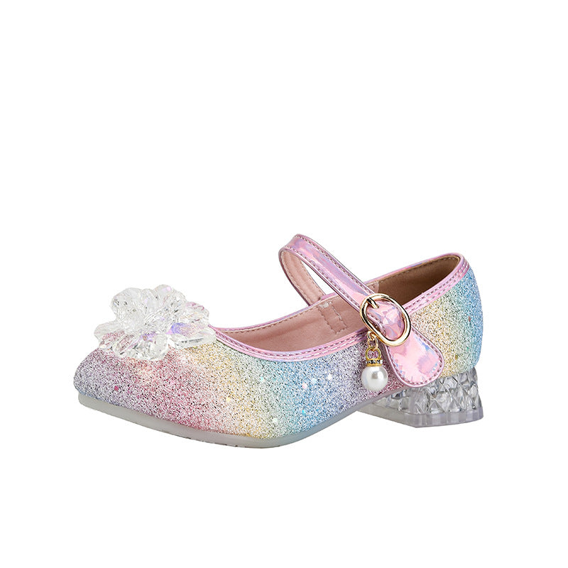 Girls High Heels Aisha Crystal Leather Shoes Girls Show Princess Shoes Spring and Summer New Arrival Girls Rainbow Shoes