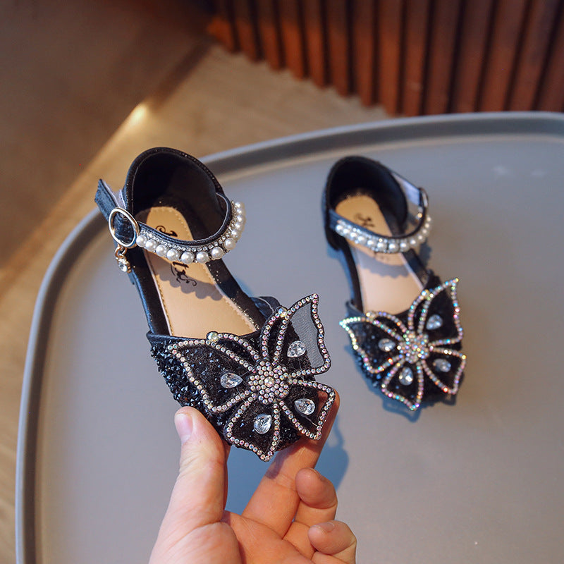 2026 Spring/Summer New Children's Sandals Korean Style Girls' Bow Princess Shoes Pearl Dance Performance Shoes Trendy