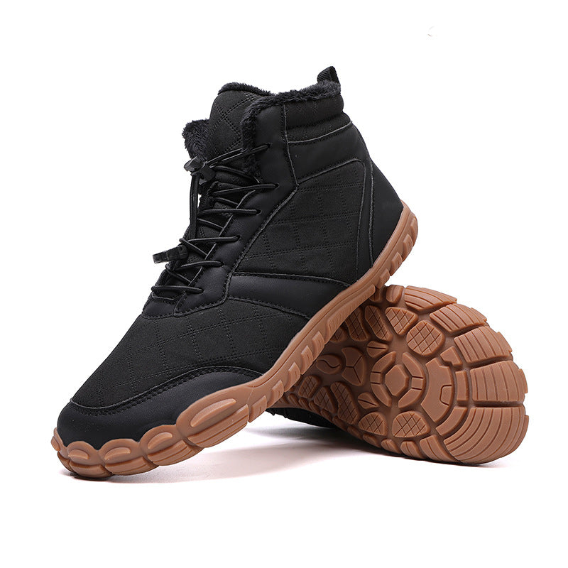 Winter Outdoor Waterproof Cotton Shoes with Velvet and Thickeneding to Keep Men's Hiking Shoes Snow Boots Non-Slip and Wear-Resistant Mid-Calf Cotton Boots