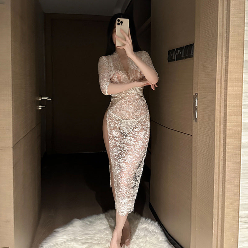 First love sexy lingerie lace open female pajamas passion see-through outfit hot split uniform hollow temptation