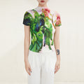 Miyake Design-Inspired Printed T-Shirt, New Fashion Print, Elegant and Slimming, Versatile, High-End Thin Pleated Top for Women