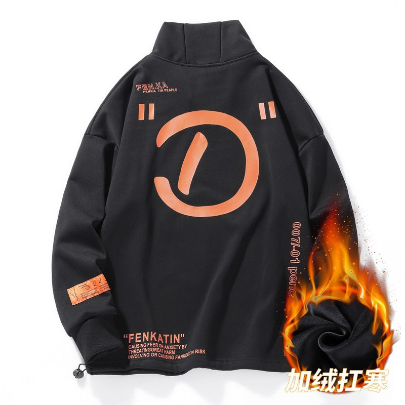 Sweatshirt 2023 Autumn and Winter Fashion Fleece-Lined Thick Warm Turtleneck Top Casual Trendy Men's Clothing Brand