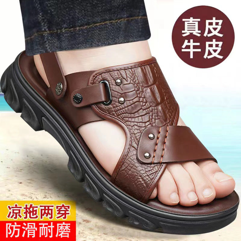 Sandals men's explosions men's sandals casual dual-use air cushion sandals men's breathable leather beach shoes a generation of hair