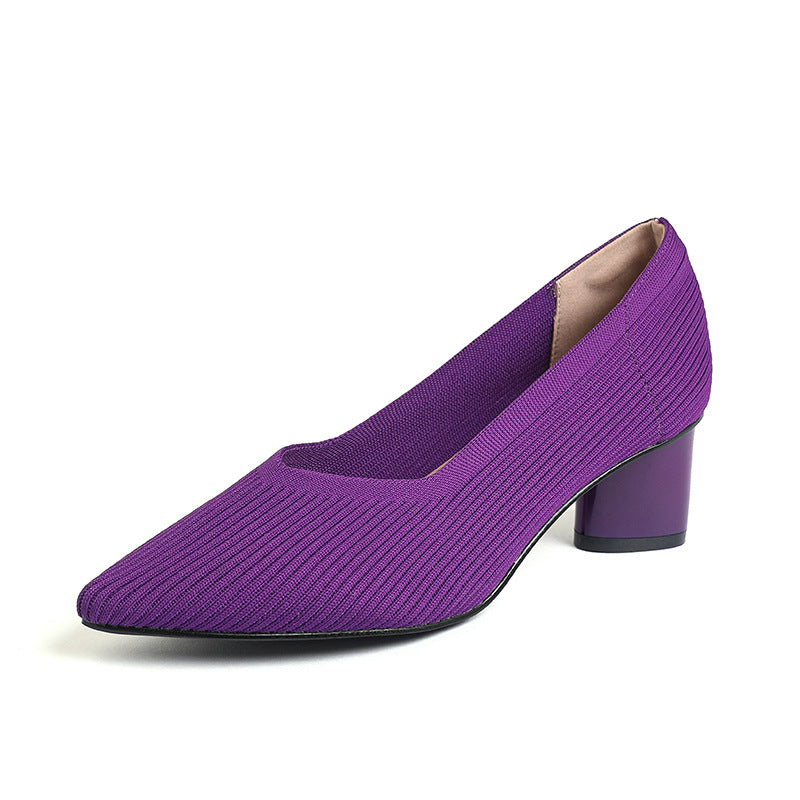Princess High-Heeled girls Chunky Heel New Style Pointed Toe V-Cut Straight Pattern Solid Color Versatile French-Style Girl's Single Shoe Fashionable Women's Mid-Heel