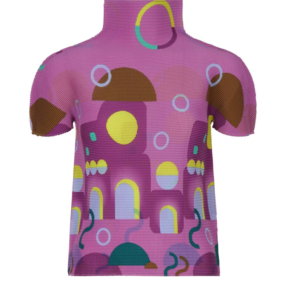 Miyake Design Niche Tops for Women Summer Thin Round Neck Slimming Look Pleated Printed Short-Sleeved T-Shirts for Women