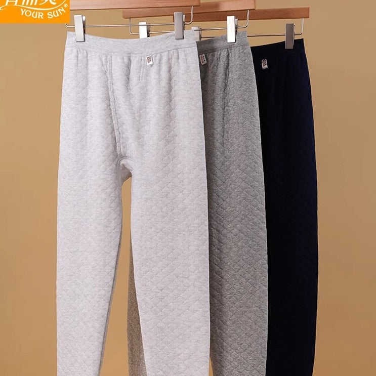 Yiershuang Men's and Women's Warm Cotton Single-piece Three-layer Round Neck Long-sleeved Shirt Trousers Air Cotton Thermal Underwear Thickened