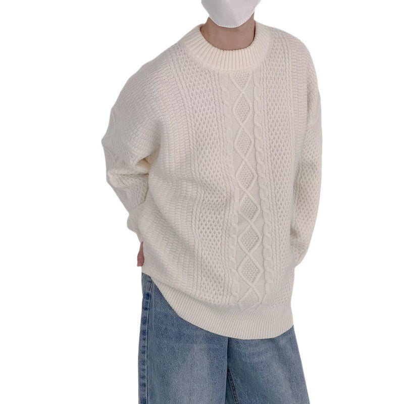 Solid Color Crewneck Sweater Men's Autumn and Winter New Fashionable Twists Crewneck Men's Half-high Neck Thickened Sweater Trendy