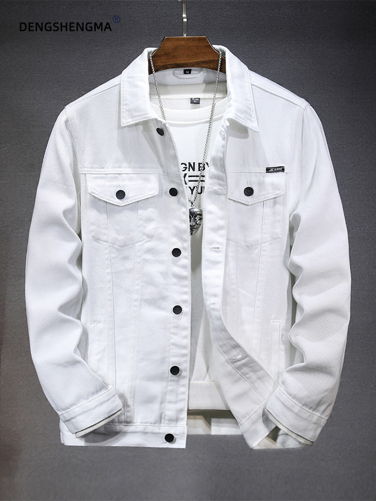 Cross-border new casual men's jacket 2025 spring trend Joker solid color handsome black and white Denim coat