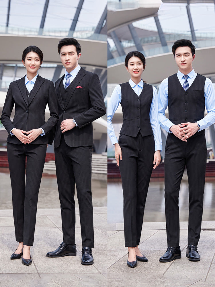 Black striped suit men's and women's high-end business wear formal wear Hotel management manager sales work clothes suit suit