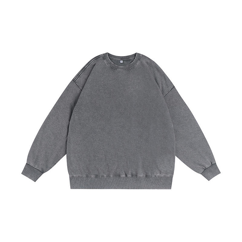 350g American Washed Retro Round Neck Sweatshirt Cross-Border Large Size Terry Drop Shoulder Distressed Pullover Washed Sweatshirt for Men